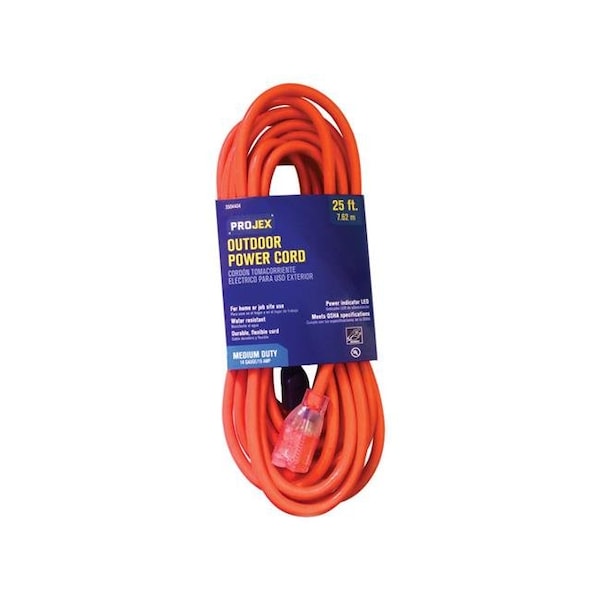 Projex SJTW Extension Cord, 14 AWG, Indoor/Outdoor, 14/3, 1 Outlets, Orange, PVC, 25 ft 3504404 - main